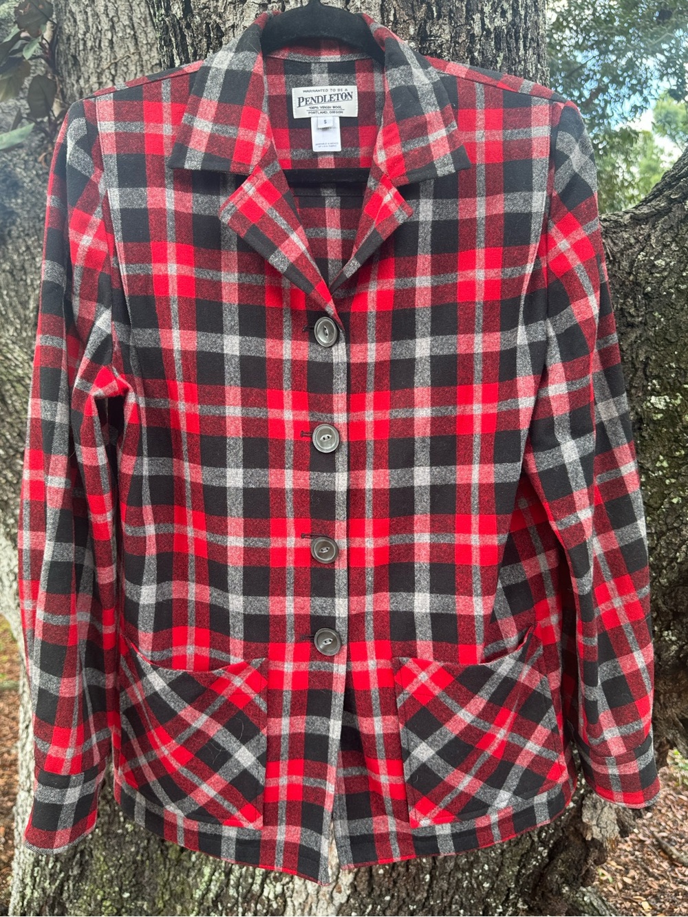 Vintage Pendleton 49er Virgin Wool Red Black Gray Tartan Plaid Jacket.Size S